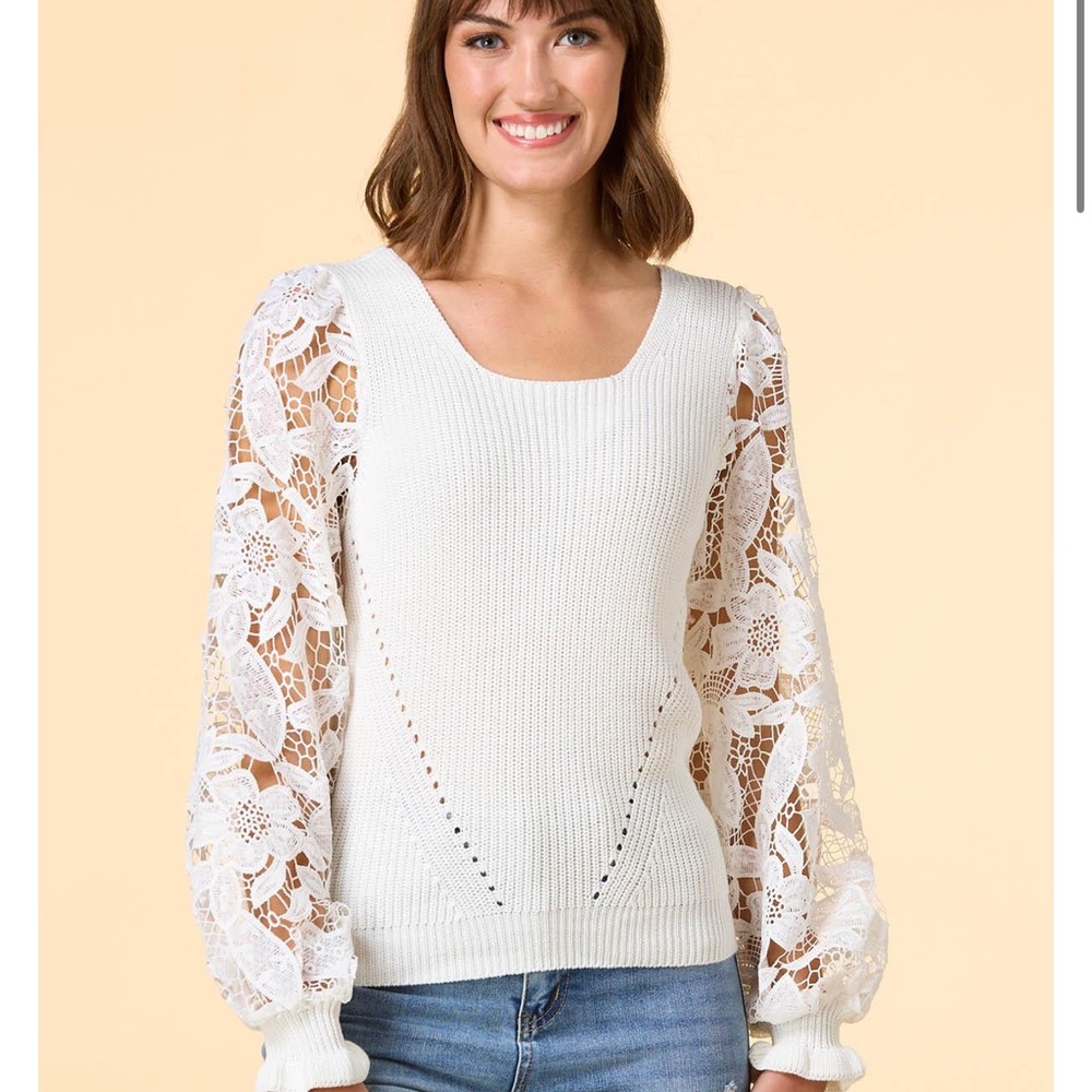 Serendipity crochet lace sleeve top/ medium / white / NEW